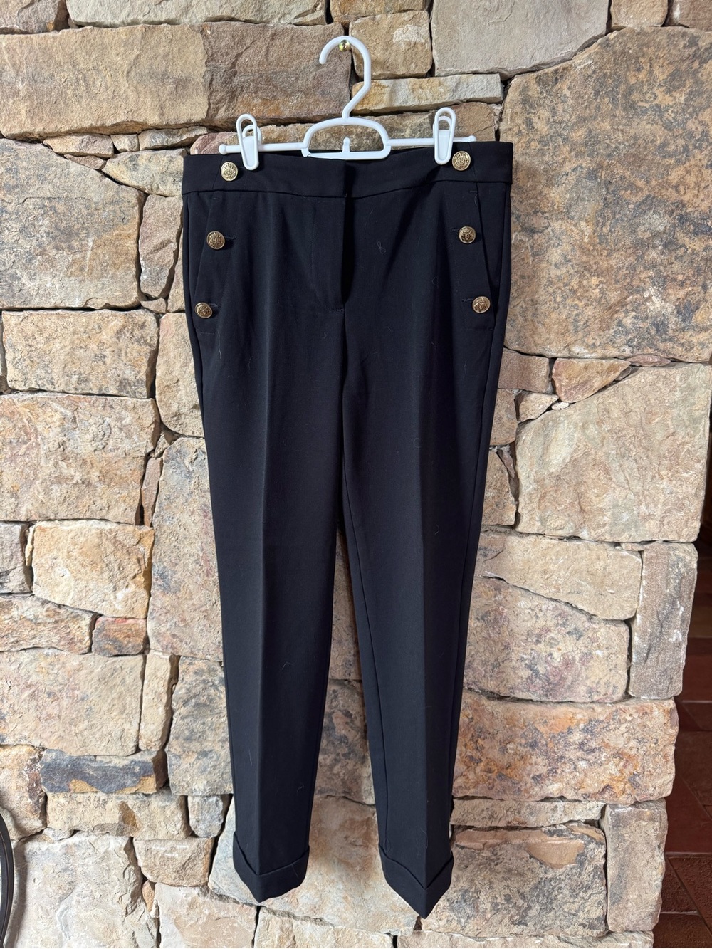 LOFT Black Slim Dress Pants with Gold Buttons